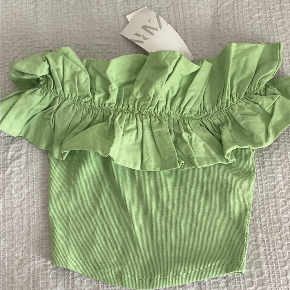 Zara Green Ruffled Smocked Blouse
